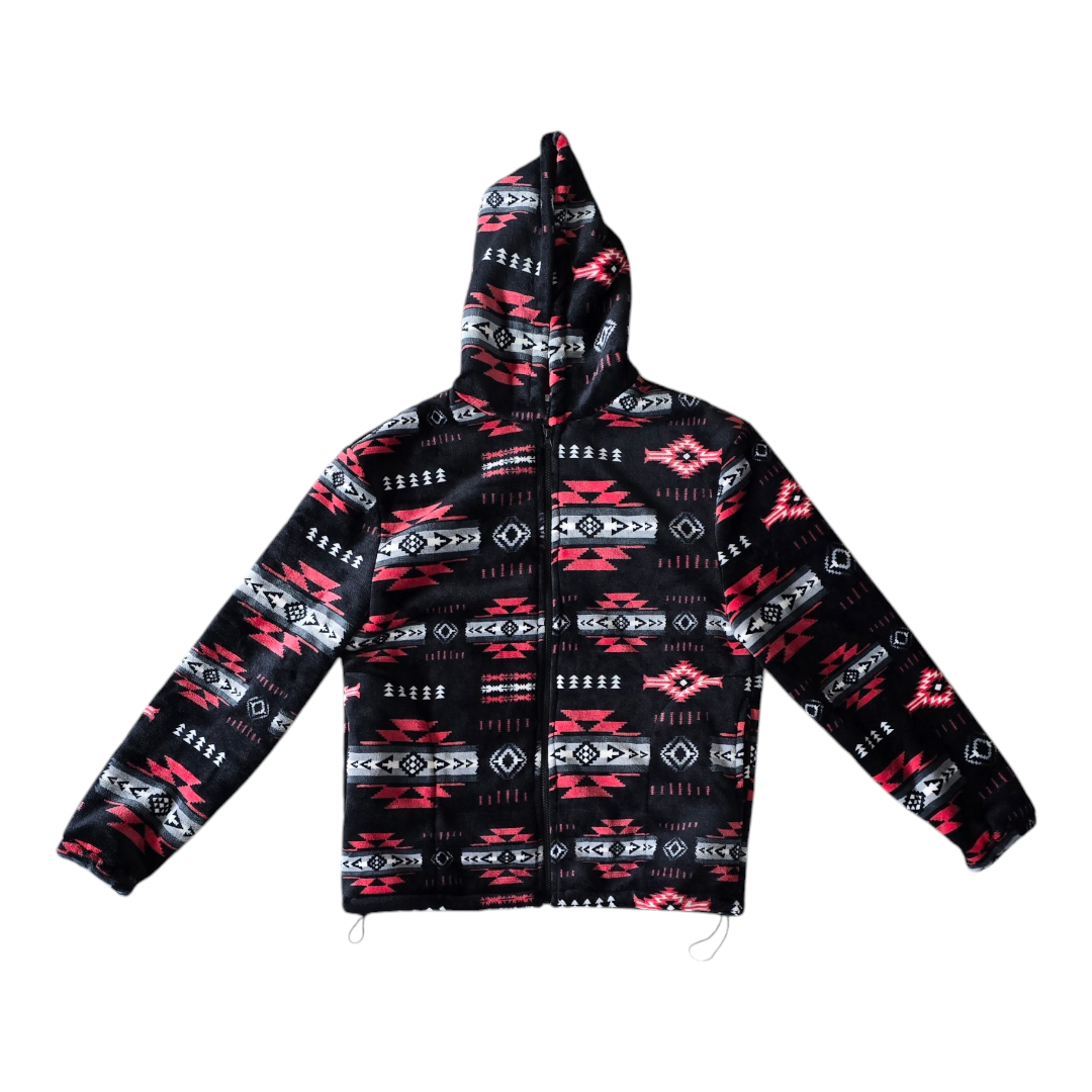 Silk Touch Zipped Sherpa Unisex Adult Hoodie with Navajo/Aztec design