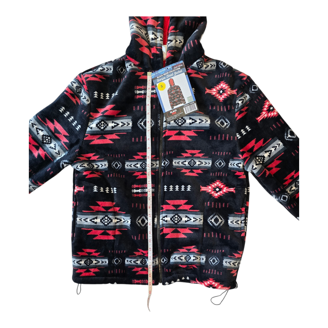 Silk Touch Zipped Sherpa Unisex Adult Hoodie with Navajo/Aztec design