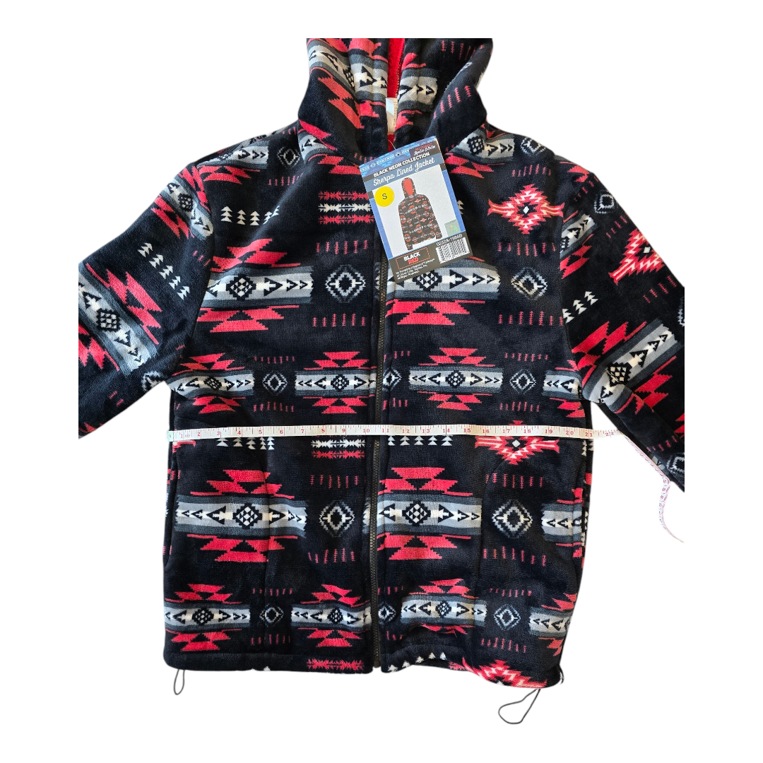 Silk Touch Zipped Sherpa Unisex Adult Hoodie with Navajo/Aztec design