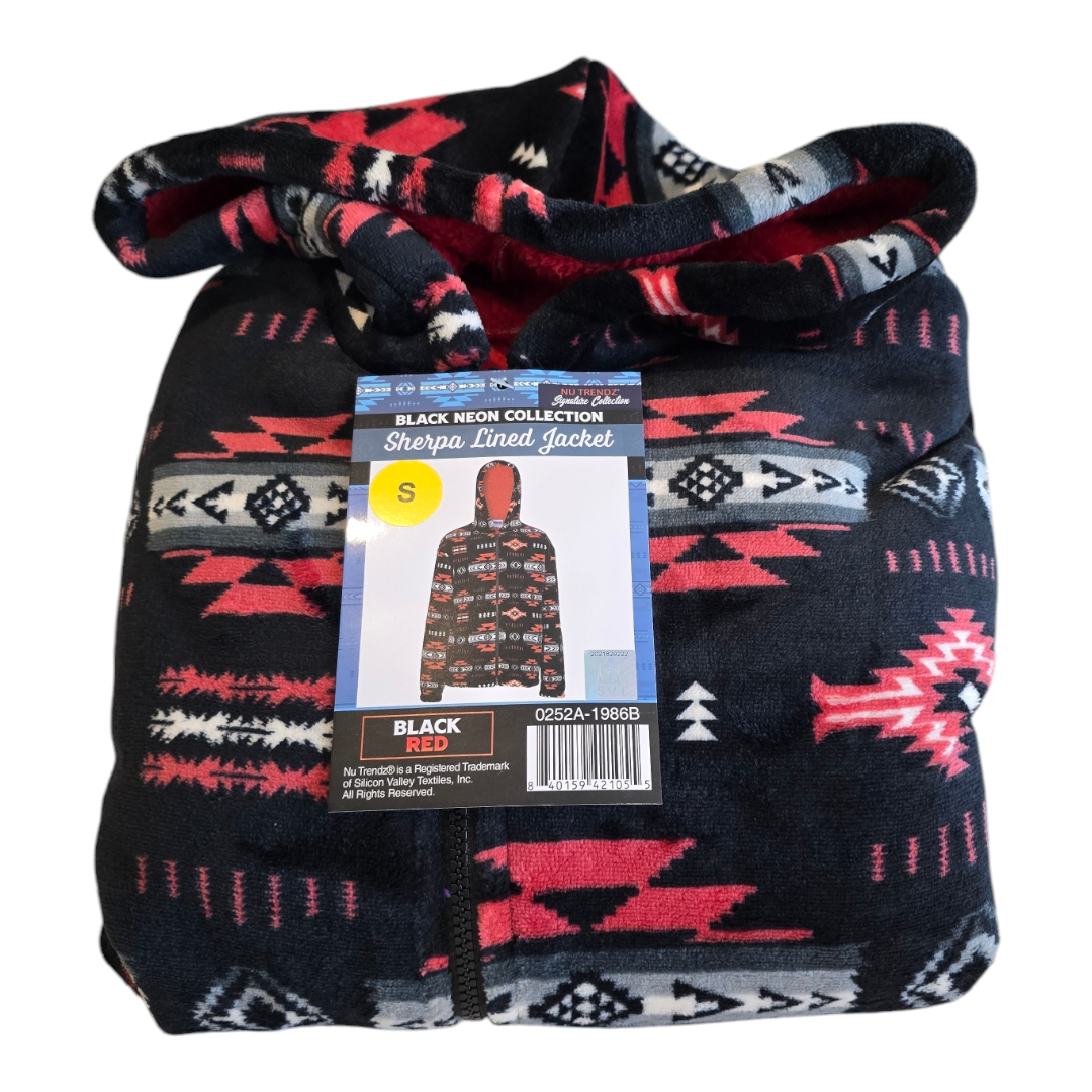Silk Touch Zipped Sherpa Unisex Adult Hoodie with Navajo/Aztec design