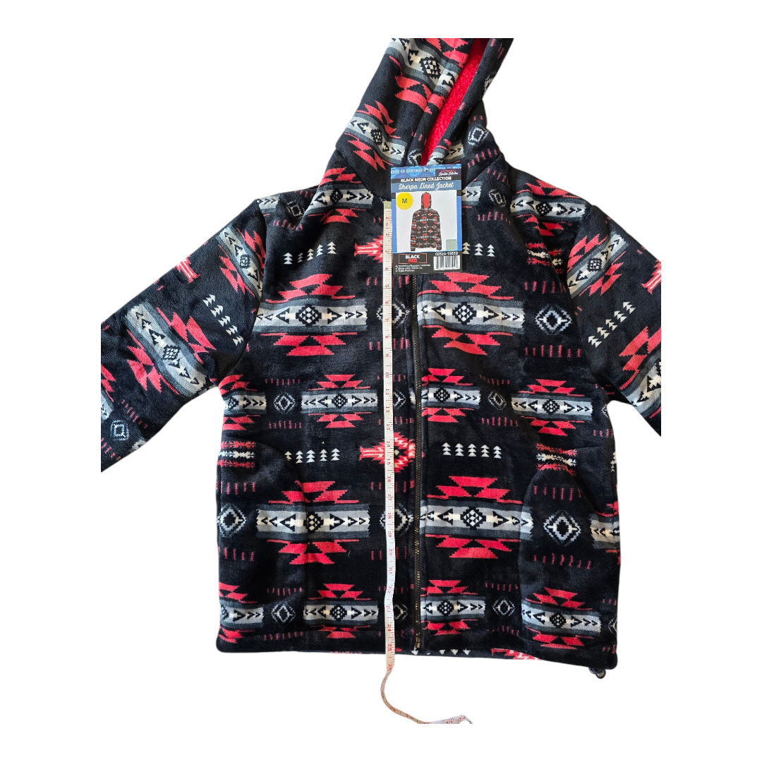 Silk Touch Zipped Sherpa Unisex Adult Hoodie with Navajo/Aztec design