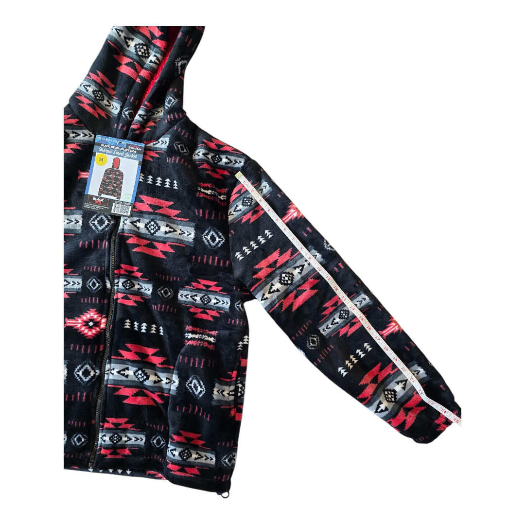 Silk Touch Zipped Sherpa Unisex Adult Hoodie with Navajo/Aztec design