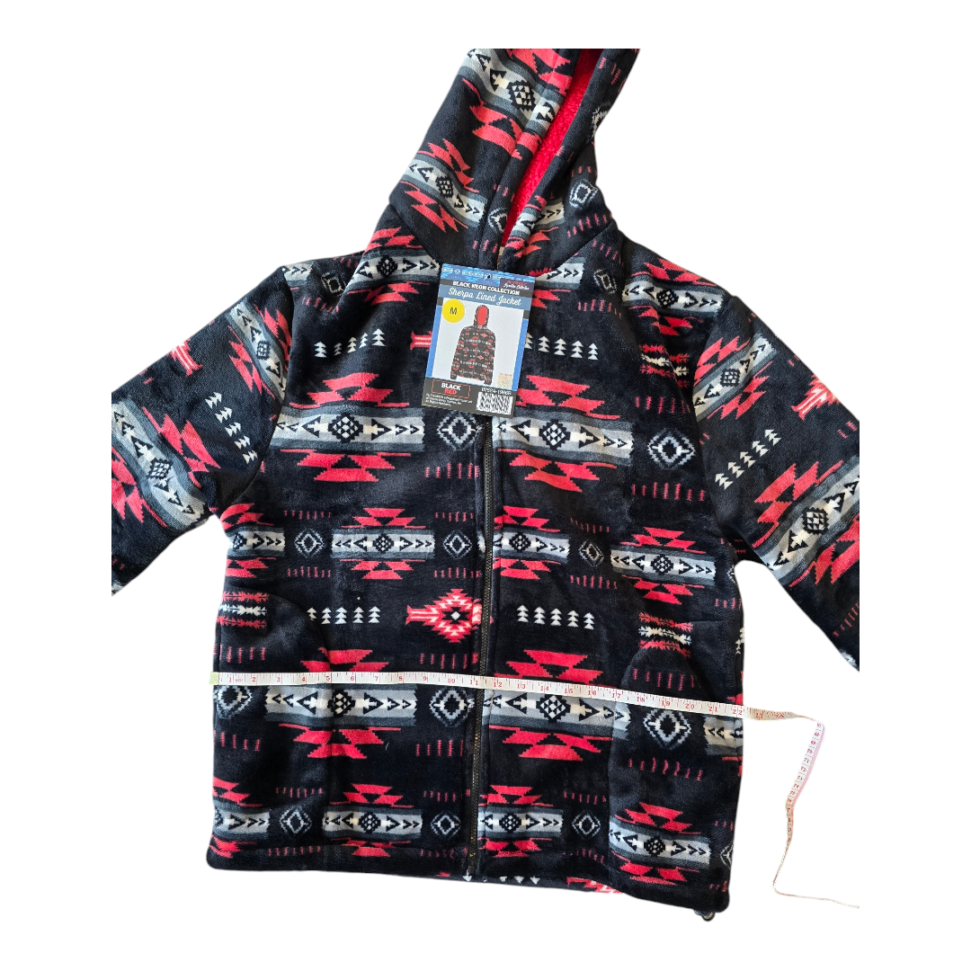 Silk Touch Zipped Sherpa Unisex Adult Hoodie with Navajo/Aztec design