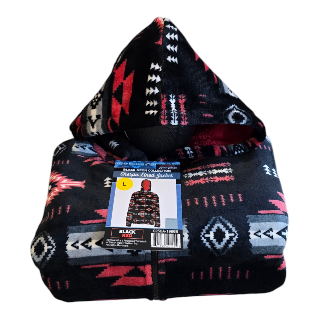 Silk Touch Zipped Sherpa Unisex Adult Hoodie with Navajo/Aztec design