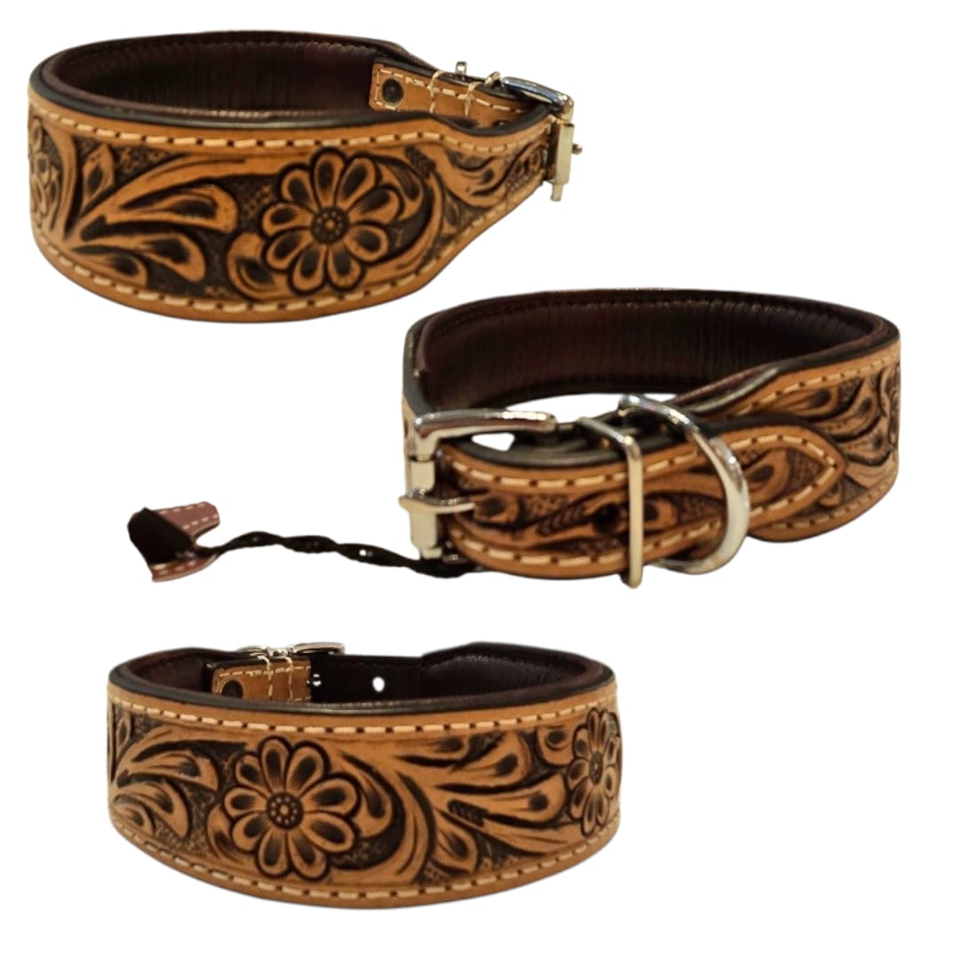 Handmade Hand-Tool Leather Dog Collar - 16.0" L x 1.5" W