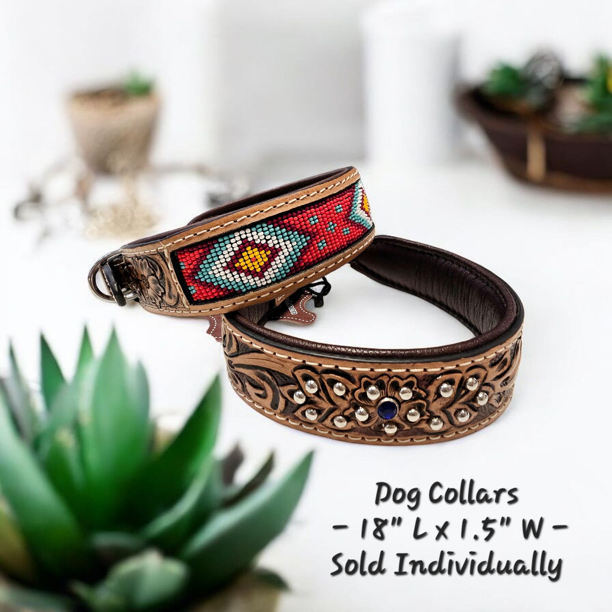 Handmade Leather Dog Collars - 18" L x 1.5" W