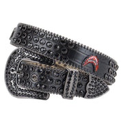 Black Rhinestone Western Belt with Black Crystals & Decorative Metal Medallion | Unisex Cowgirl Cowboy Belt