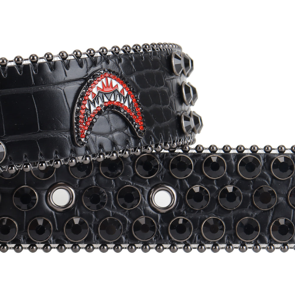 Black Rhinestone Western Belt with Black Crystals & Decorative Metal Medallion | Unisex Cowgirl Cowboy Belt