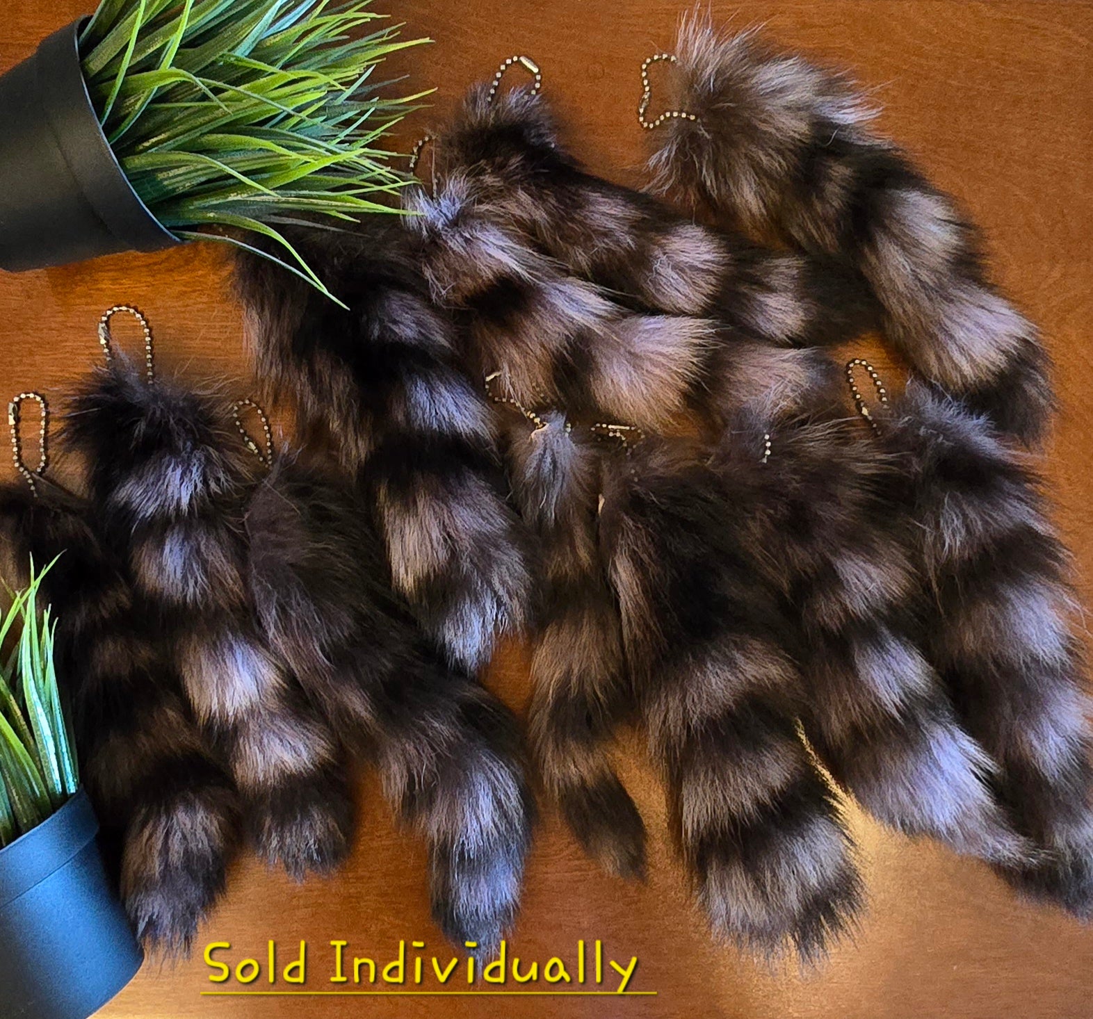 Dyed Greyish Purplish Natural Raccoon Tail Keychain | Bag Accessory | Raccoon Soft Fur Tail | Taxidermy Accessory | Approx. 8-10 inches long