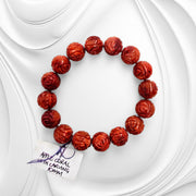 Genuine Apple Coral Carved Gemstone Bracelet – 10mm Bead Stretch, Unisex