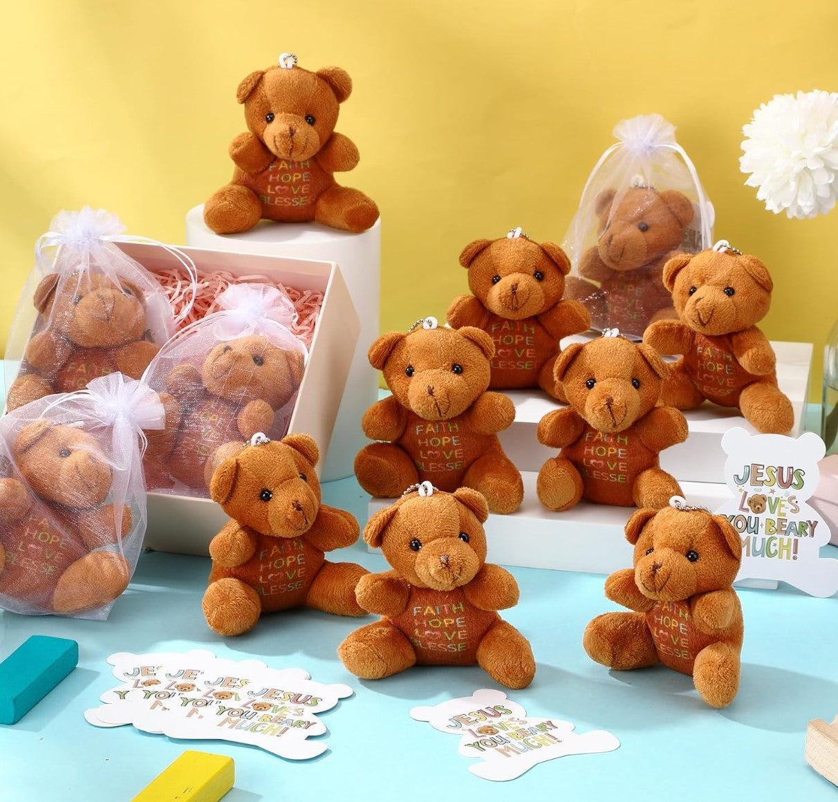 Christian Plush Teddy Bear – “Faith Hope Love Blessed”  | Cozy Inspirational Faith-Based Stuffed Animal Mini Gift