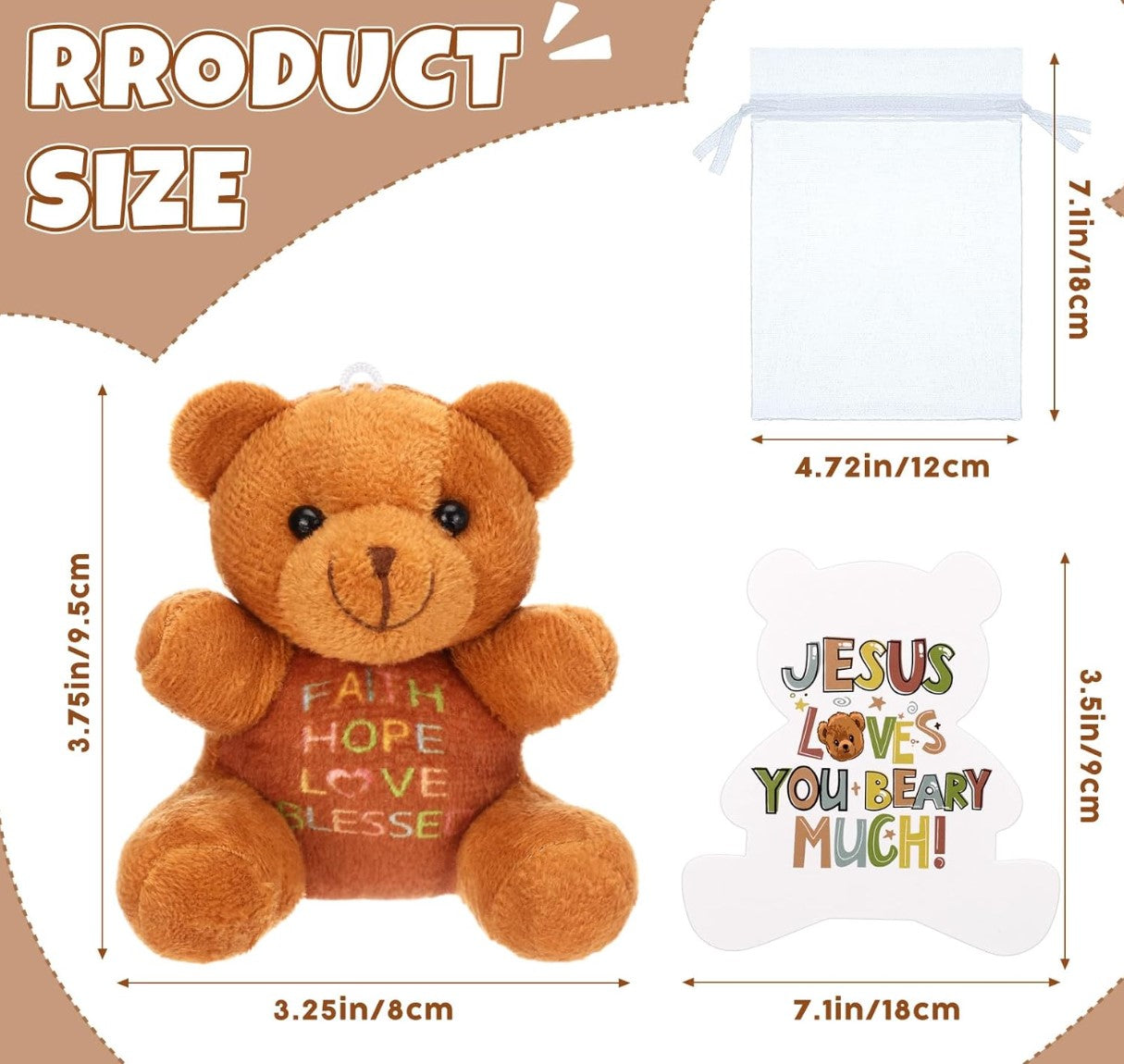 Christian Plush Teddy Bear – “Faith Hope Love Blessed”  | Cozy Inspirational Faith-Based Stuffed Animal Mini Gift