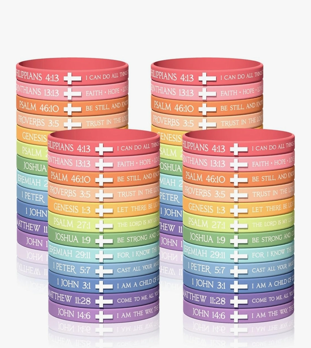 Christian Bible Verse Cross Scripture Faith-Inspired Silicone Wristbands - Unisex - Assorted