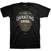 Kerusso® Courageous Faith Proverbs 28:1 & Deuteronomy 31:6 Christian T-Shirt – Black Unisex Faith-Based Graphic Tee