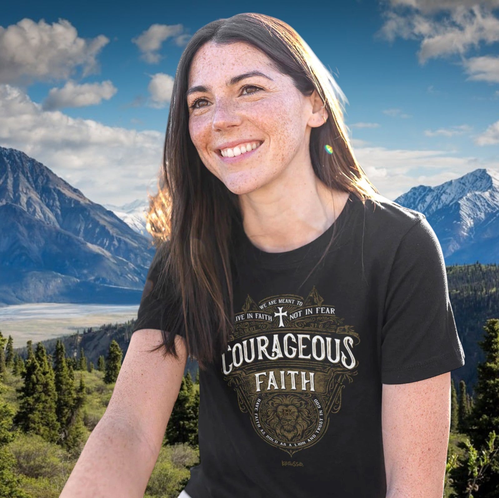 Kerusso® Courageous Faith Proverbs 28:1 & Deuteronomy 31:6 Christian T-Shirt – Black Unisex Faith-Based Graphic Tee