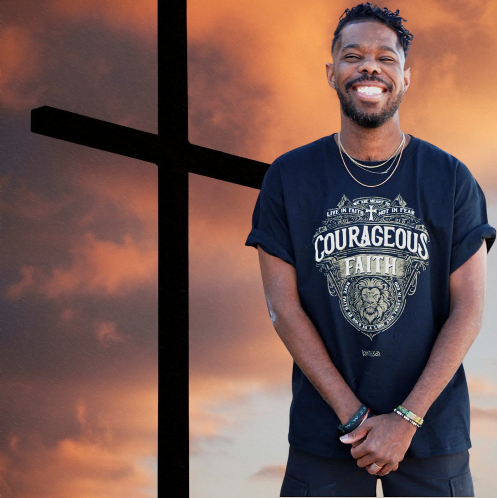 Kerusso® Courageous Faith Proverbs 28:1 & Deuteronomy 31:6 Christian T-Shirt – Black Unisex Faith-Based Graphic Tee