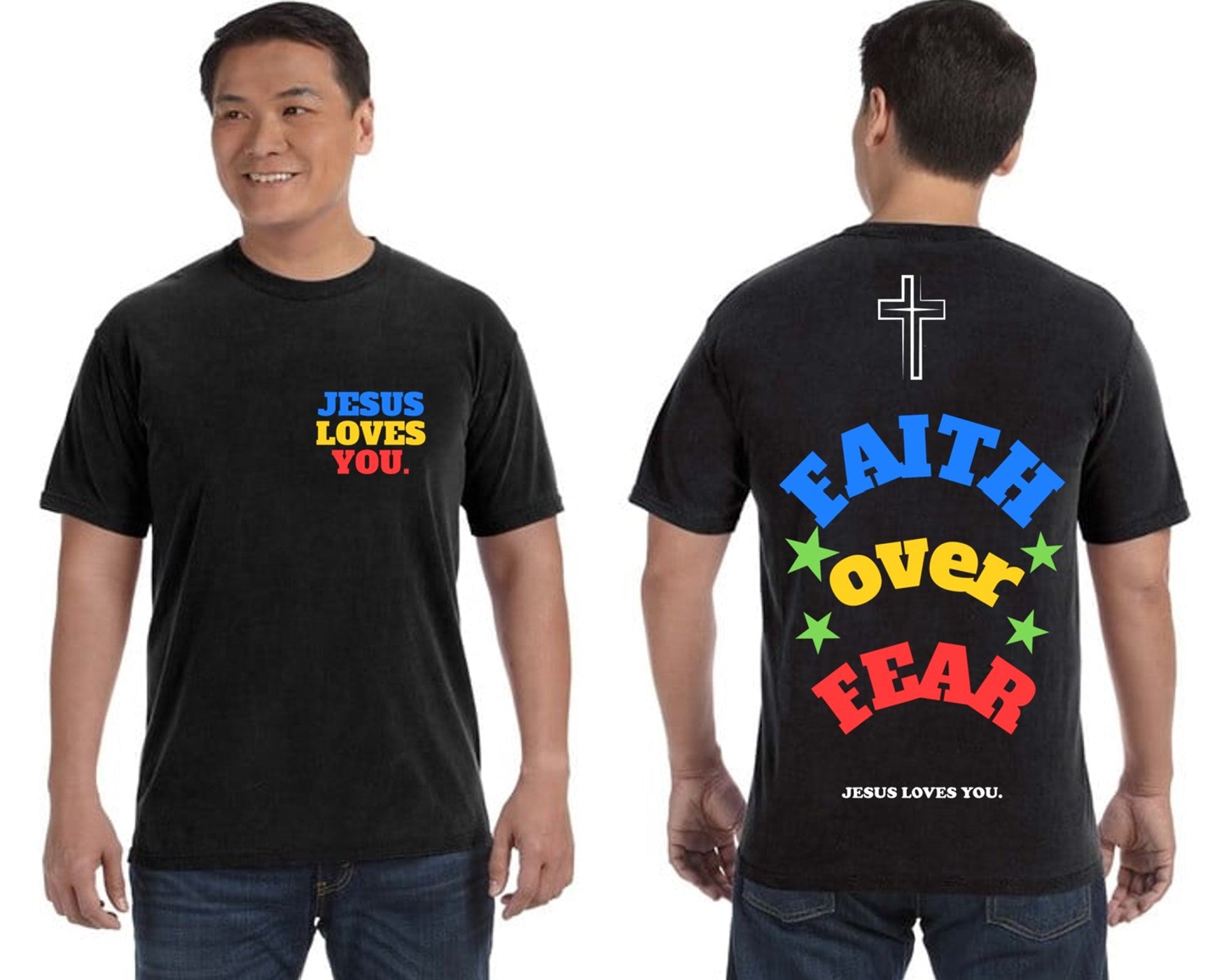 Comfort Colors® Jesus Loves You – Faith over Fear Christian T-Shirt | Black Unisex Tee