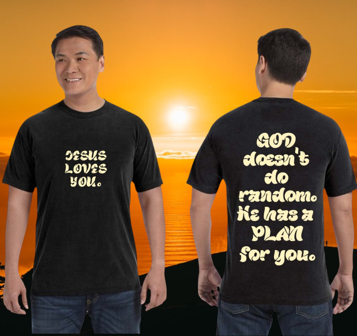 Comfort Colors® Jesus Loves You Christian T-Shirt – God Doesn’t Do Random | Black Unisex Tee