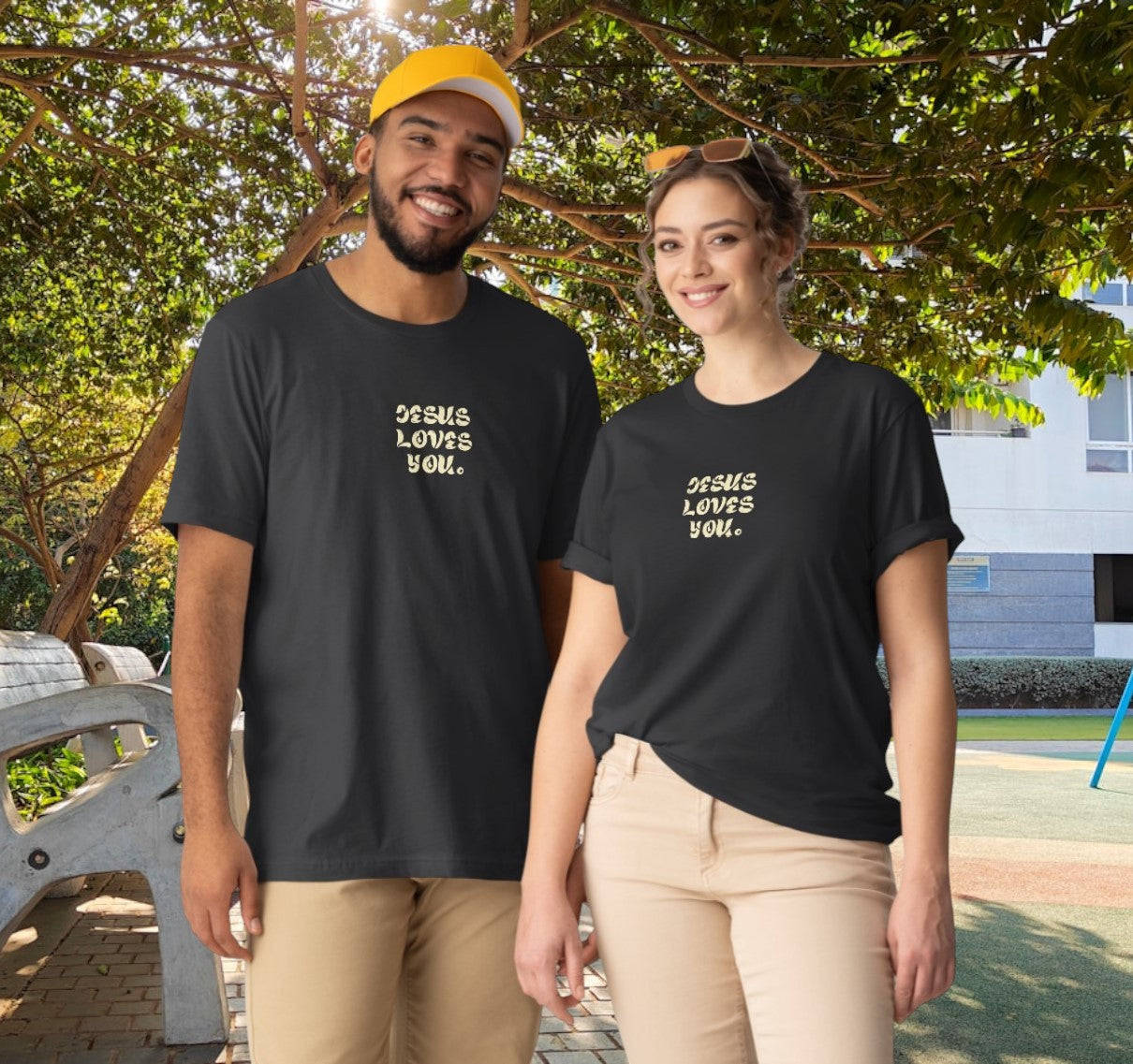 Comfort Colors® Jesus Loves You Christian T-Shirt – God Doesn’t Do Random | Black Unisex Tee