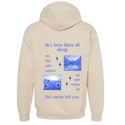 Gildan® He’s Never Left You Christian Hoodie | Faith-Inspired Unisex Sand Hoodie