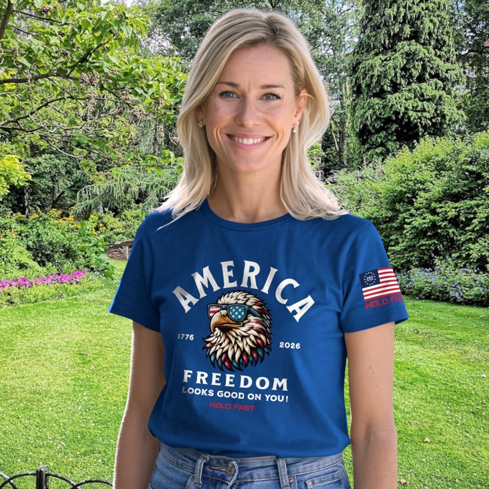 America Eagle™ Christian Patriotic T-Shirt | Hold Fast® Eagle Freedom Tee Royal Blue