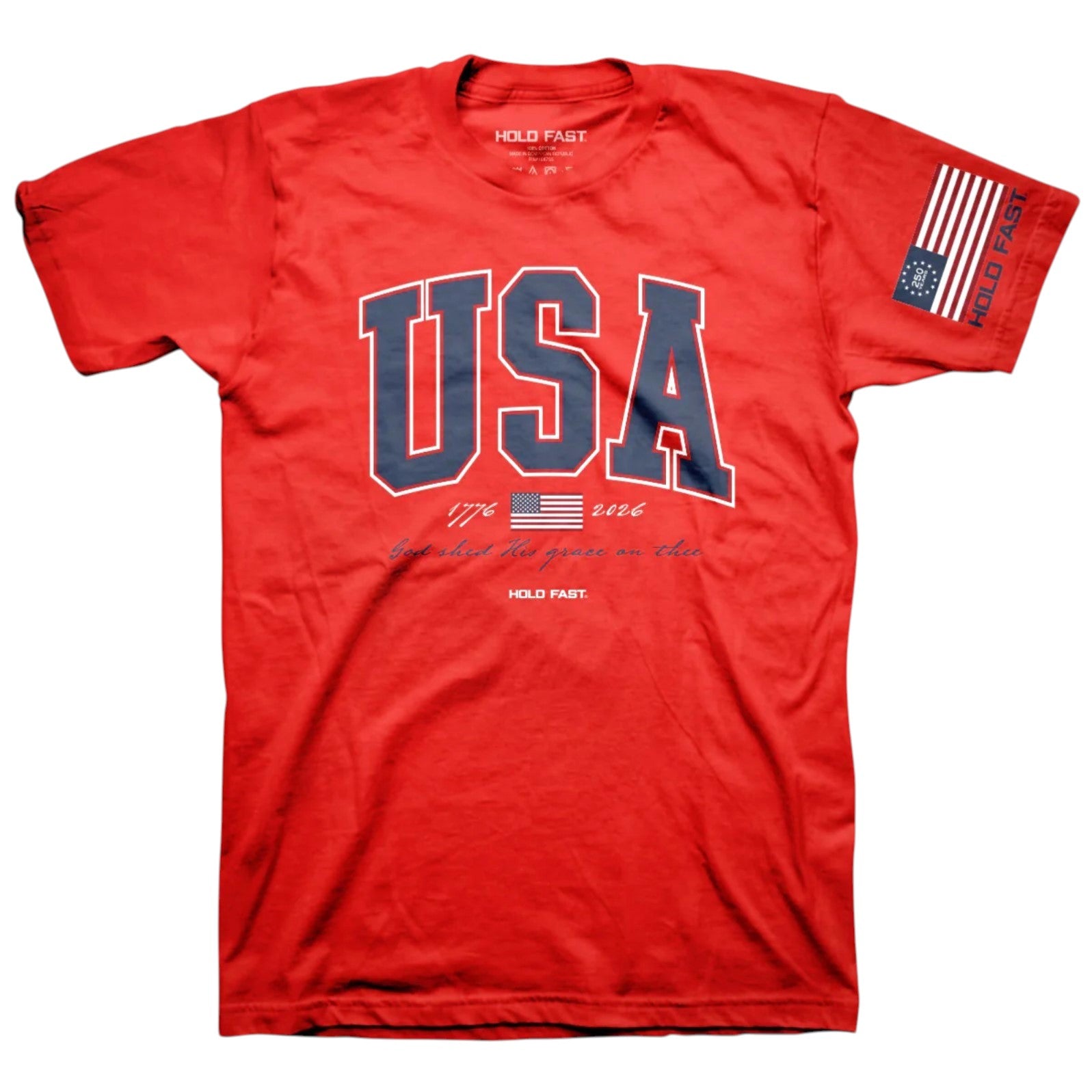 Hold Fast® USA Strong Red™ Christian Patriotic T-Shirt