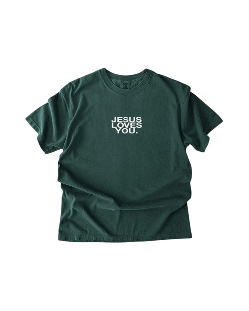 Comfort Colors® Jesus Loves You™ Logo Christian T-Shirt | Unisex Blue Spruce Tee