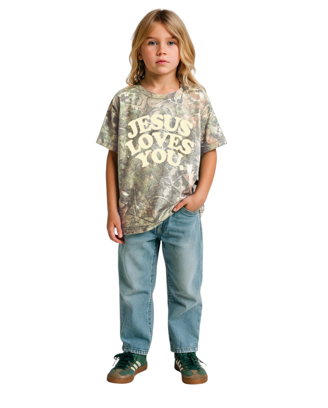 Youth Heavyweight Oversized Christian T-Shirt | Camo – Limited Edition Unisex | Jesus Loves You