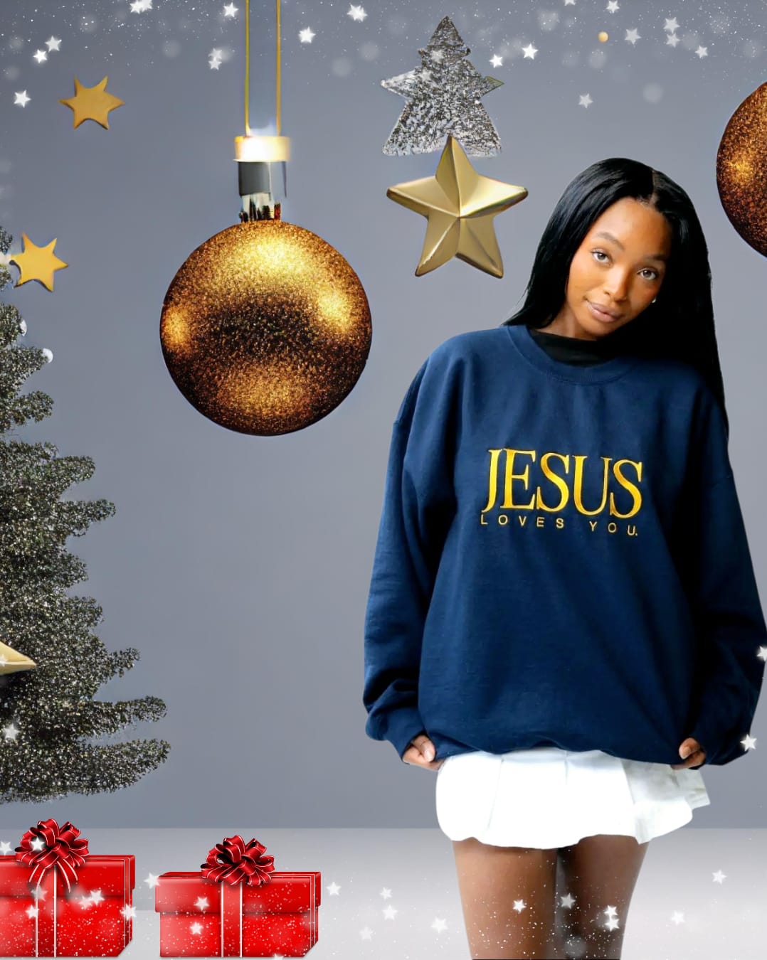 Vintage Embroidered Crewneck Unisex Sweatshirt - Navy Blue