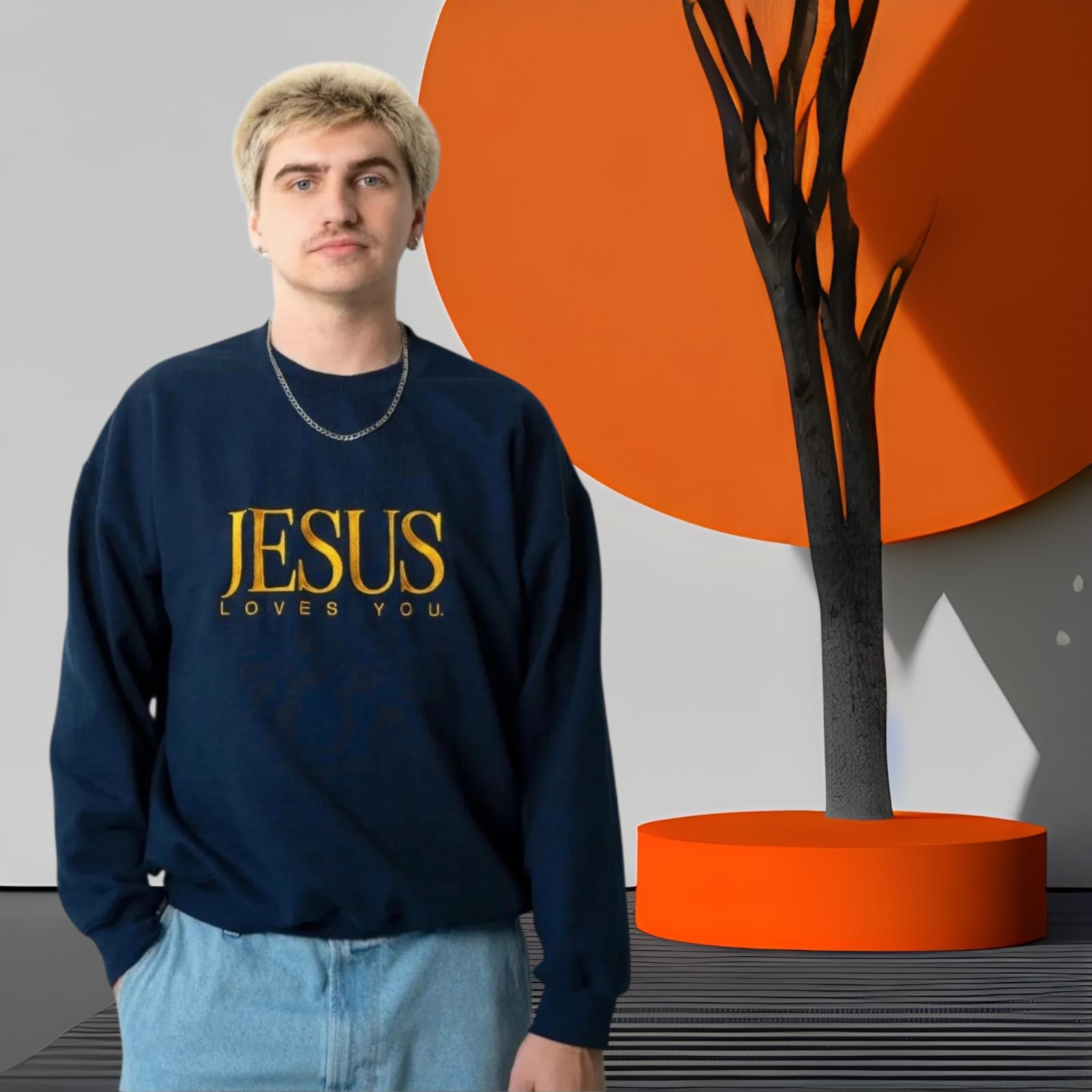 Vintage Embroidered Crewneck Unisex Sweatshirt - Navy Blue