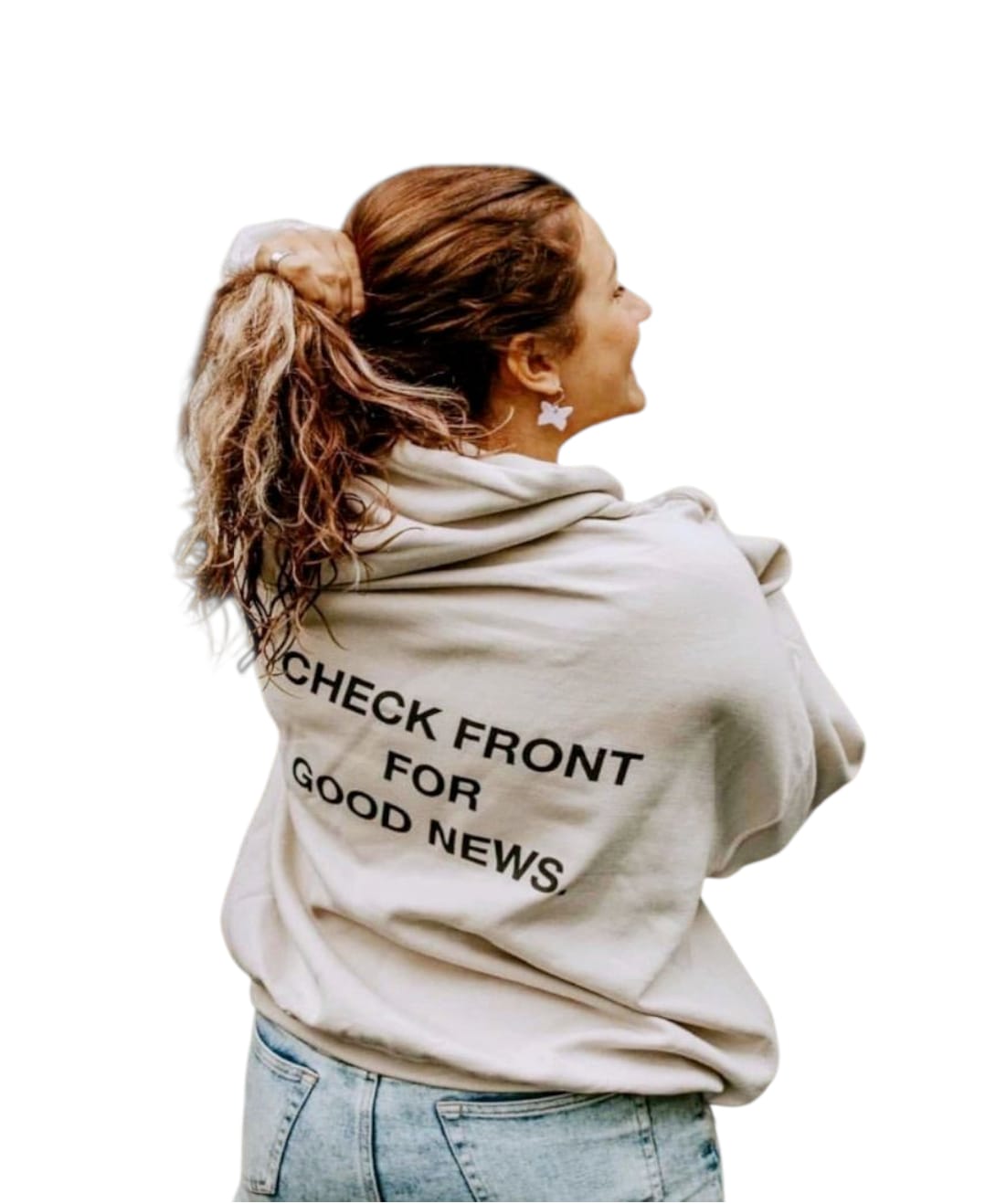 Check Front Sand Premium Unisex Hoodie