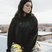 Jesus Loves You™ Black On Black 3D Puff Logo Christian Hoodie | Unisex Black