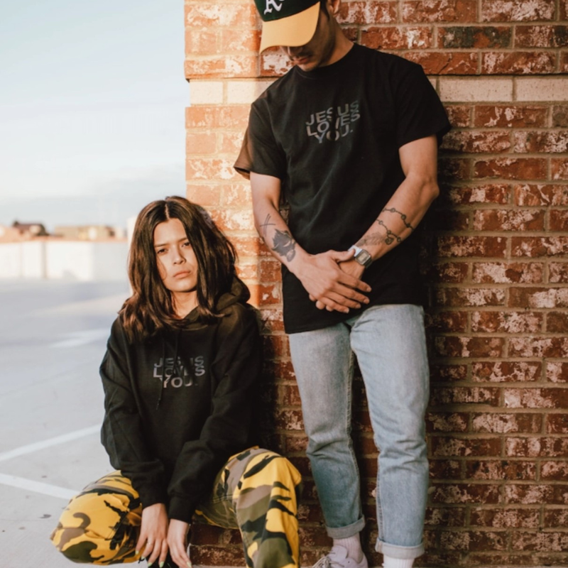 Jesus Loves You™ Black On Black 3D Puff Logo Christian Hoodie | Unisex Black