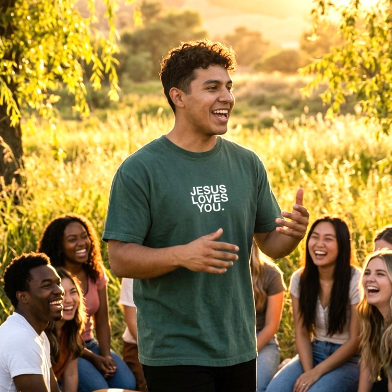 Comfort Colors® Jesus Loves You™ Logo Christian T-Shirt | Unisex Blue Spruce Tee