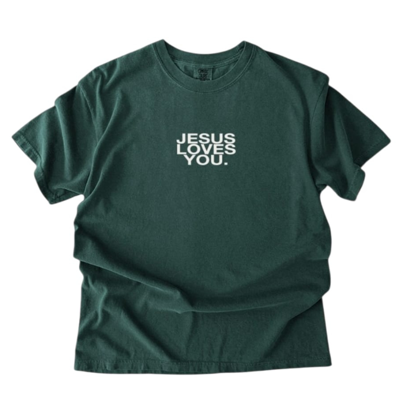 Comfort Colors® Jesus Loves You™ Logo Christian T-Shirt | Unisex Blue Spruce Tee