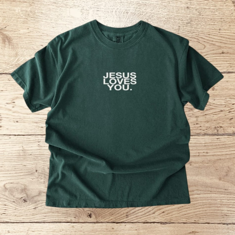 Comfort Colors® Jesus Loves You™ Logo Christian T-Shirt | Unisex Blue Spruce Tee