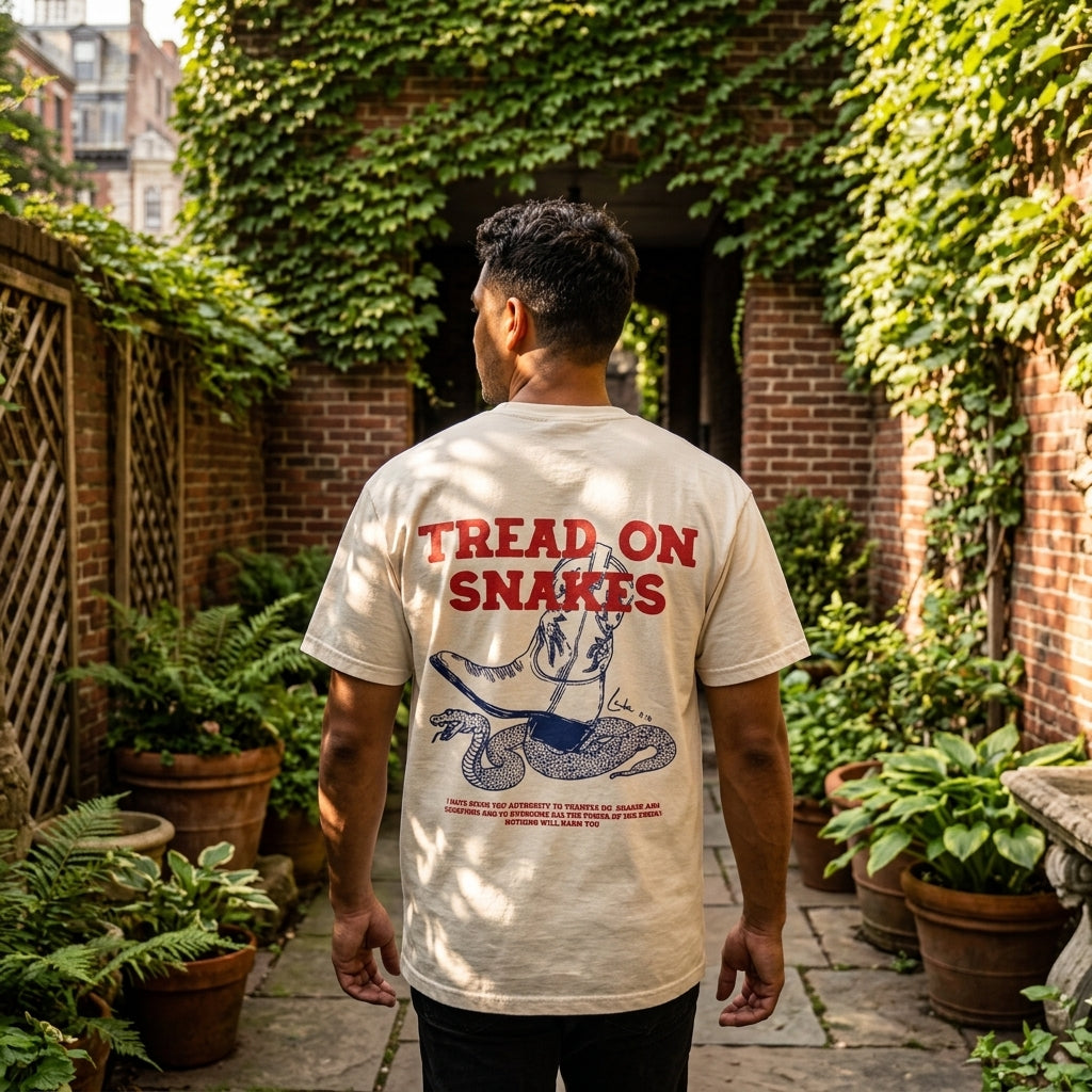 Jesus Loves You “Tread On Snakes” Christian T-Shirt | Luke 10:19 Faith Tee – Ivory