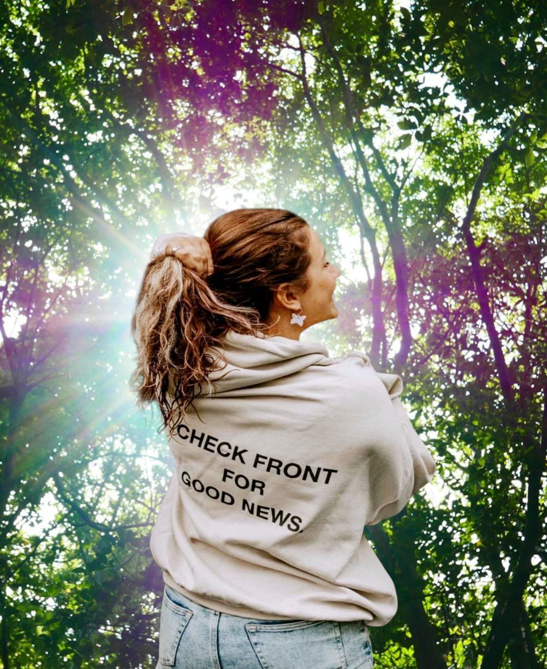 Check Front Sand Premium Unisex Hoodie