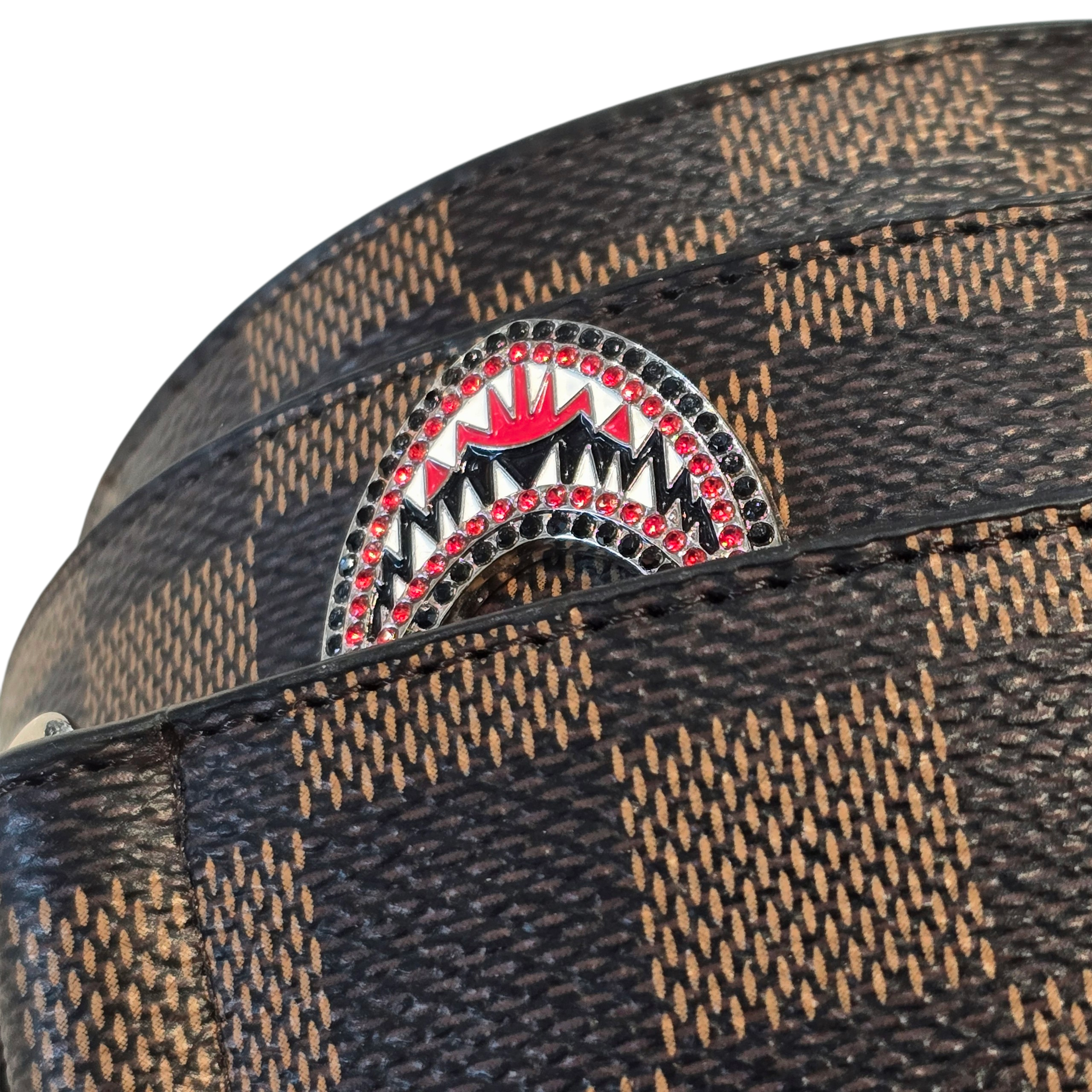 Vegan Leather Unisex Western Belt – Tan & Brown Square Design with Decorative Rhinestone Buckle & Decorative Metal Matching Medallions