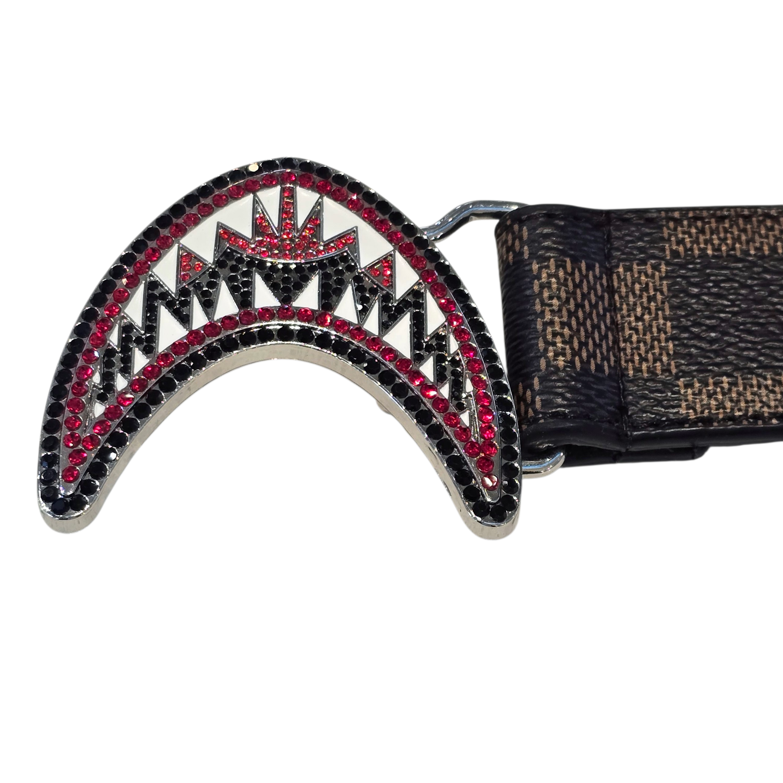 Vegan Leather Unisex Western Belt – Tan & Brown Square Design with Decorative Rhinestone Buckle & Decorative Metal Matching Medallions