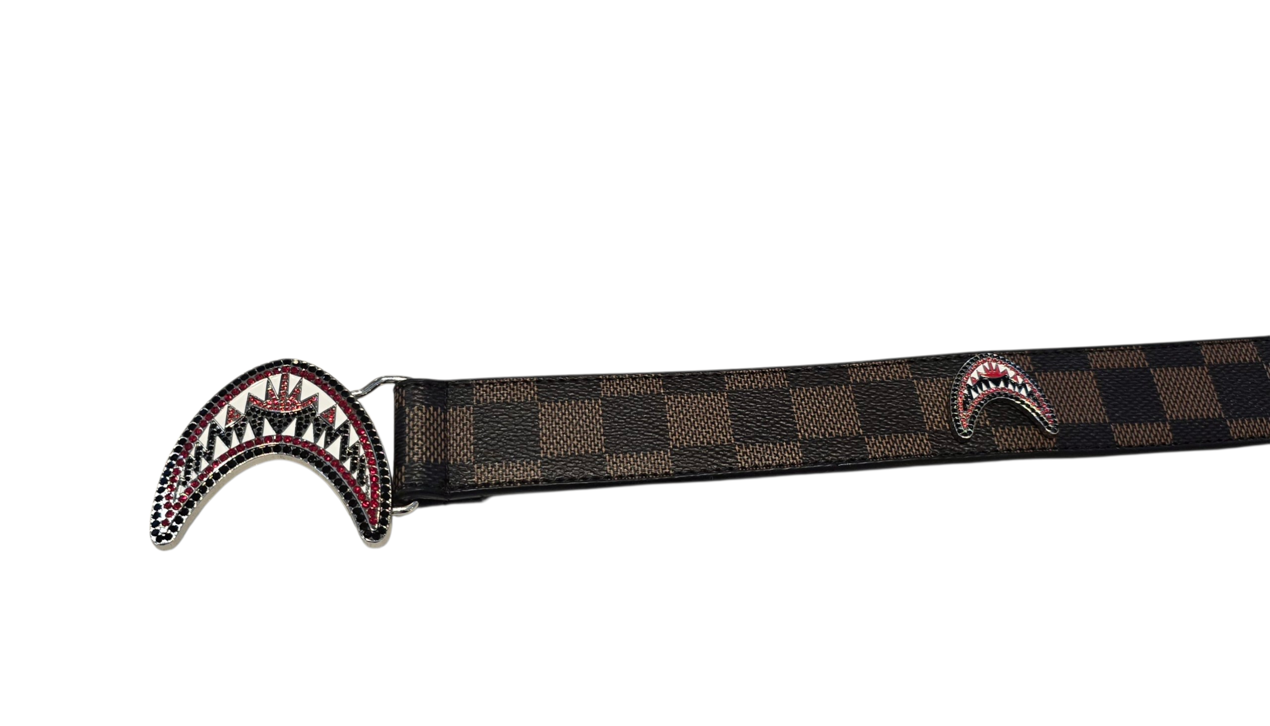 Vegan Leather Unisex Western Belt – Tan & Brown Square Design with Decorative Rhinestone Buckle & Decorative Metal Matching Medallions