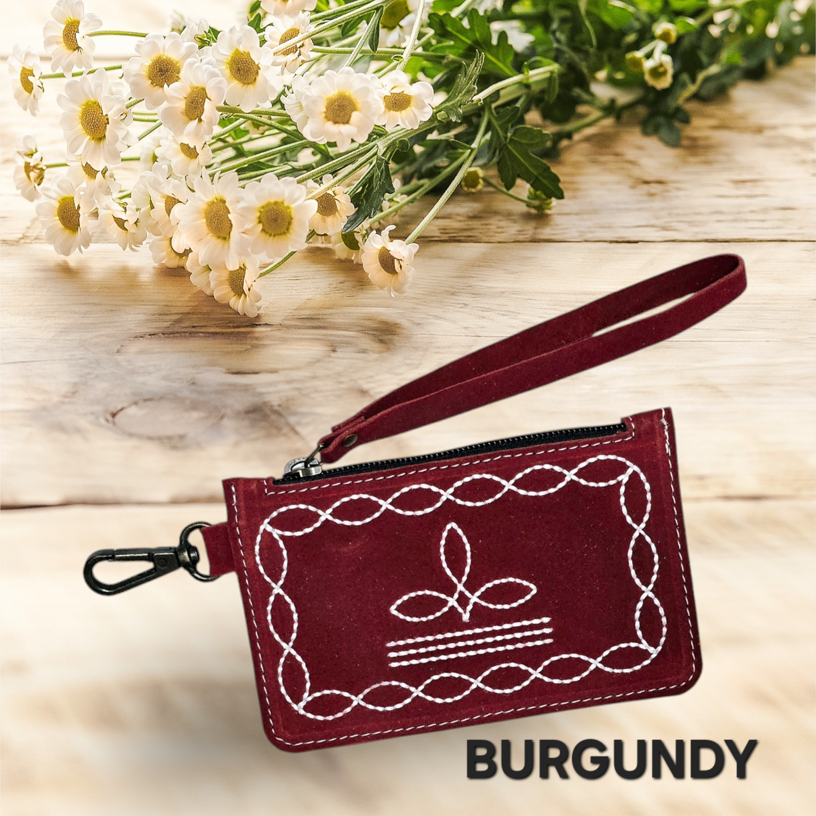 Western Boot Stitch Leather Purse for Coins or Notes with Credit Card Holder