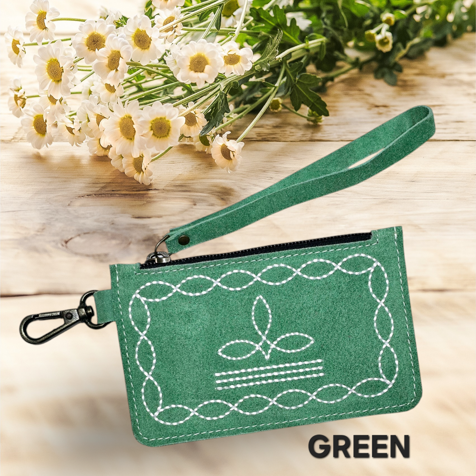 Western Boot Stitch Leather Purse for Coins or Notes with Credit Card Holder