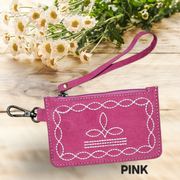 Western Boot Stitch Leather Purse for Coins or Notes with Credit Card Holder