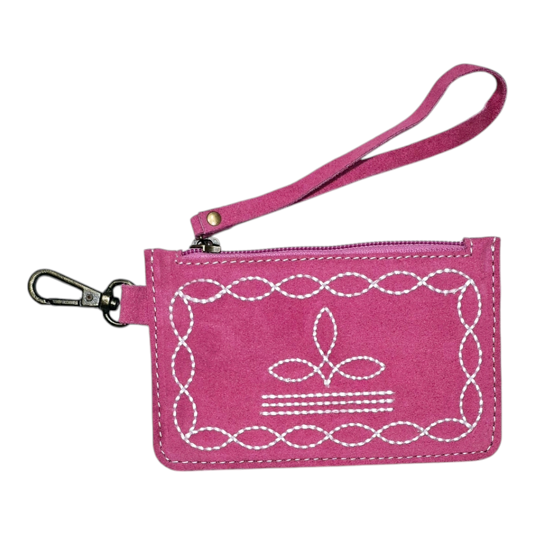 Western Boot Stitch Leather Purse for Coins or Notes with Credit Card Holder