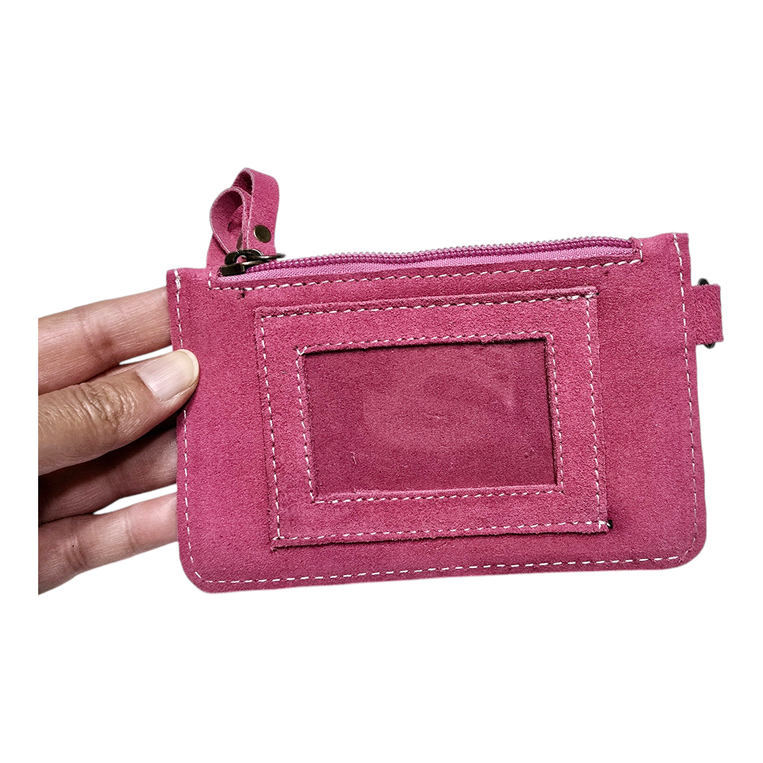 Western Boot Stitch Leather Purse for Coins or Notes with Credit Card Holder