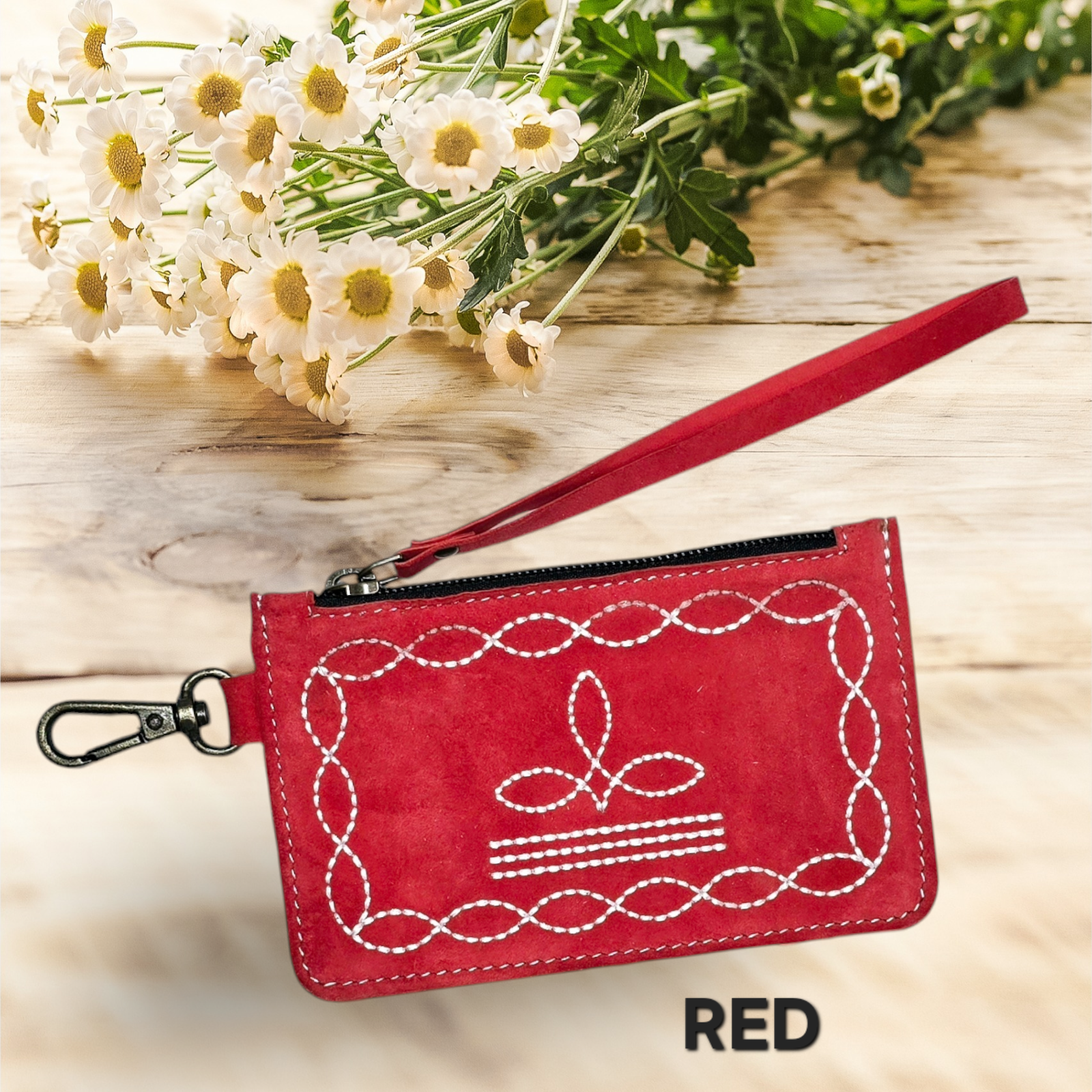 Western Boot Stitch Leather Purse for Coins or Notes with Credit Card Holder