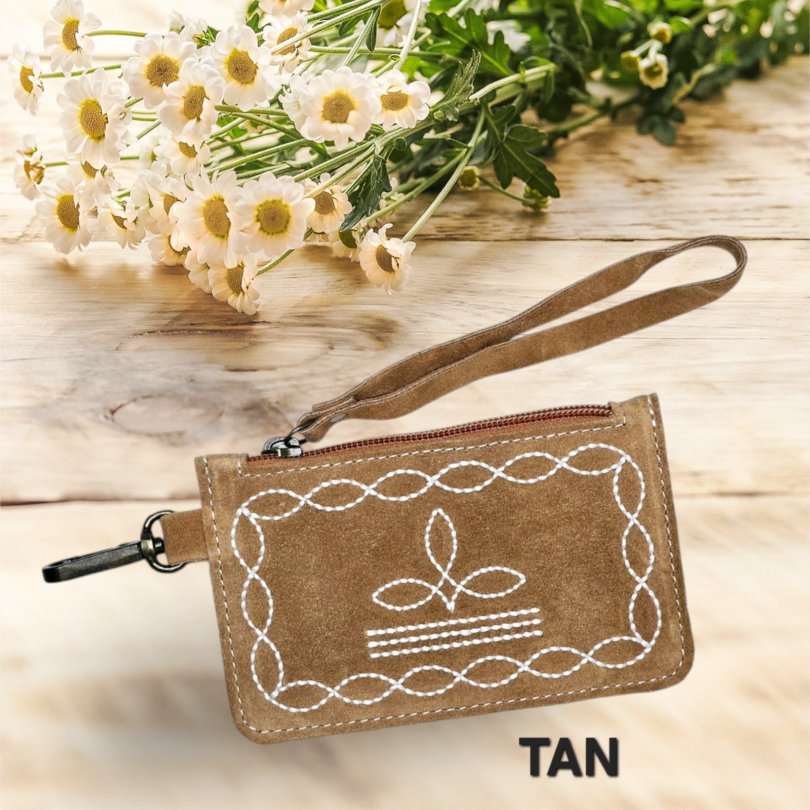 Western Boot Stitch Leather Purse for Coins or Notes with Credit Card Holder