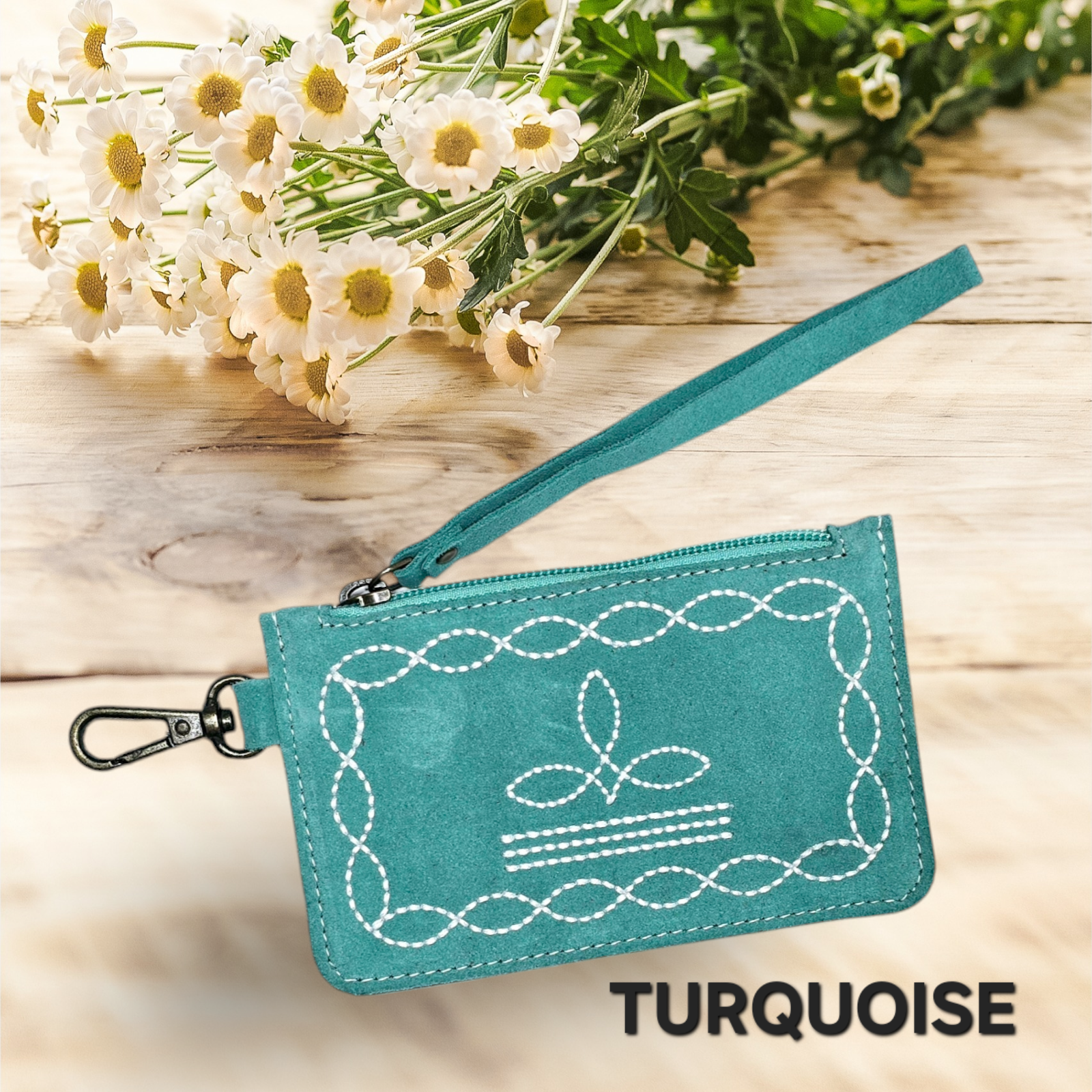 Western Boot Stitch Leather Purse for Coins or Notes with Credit Card Holder