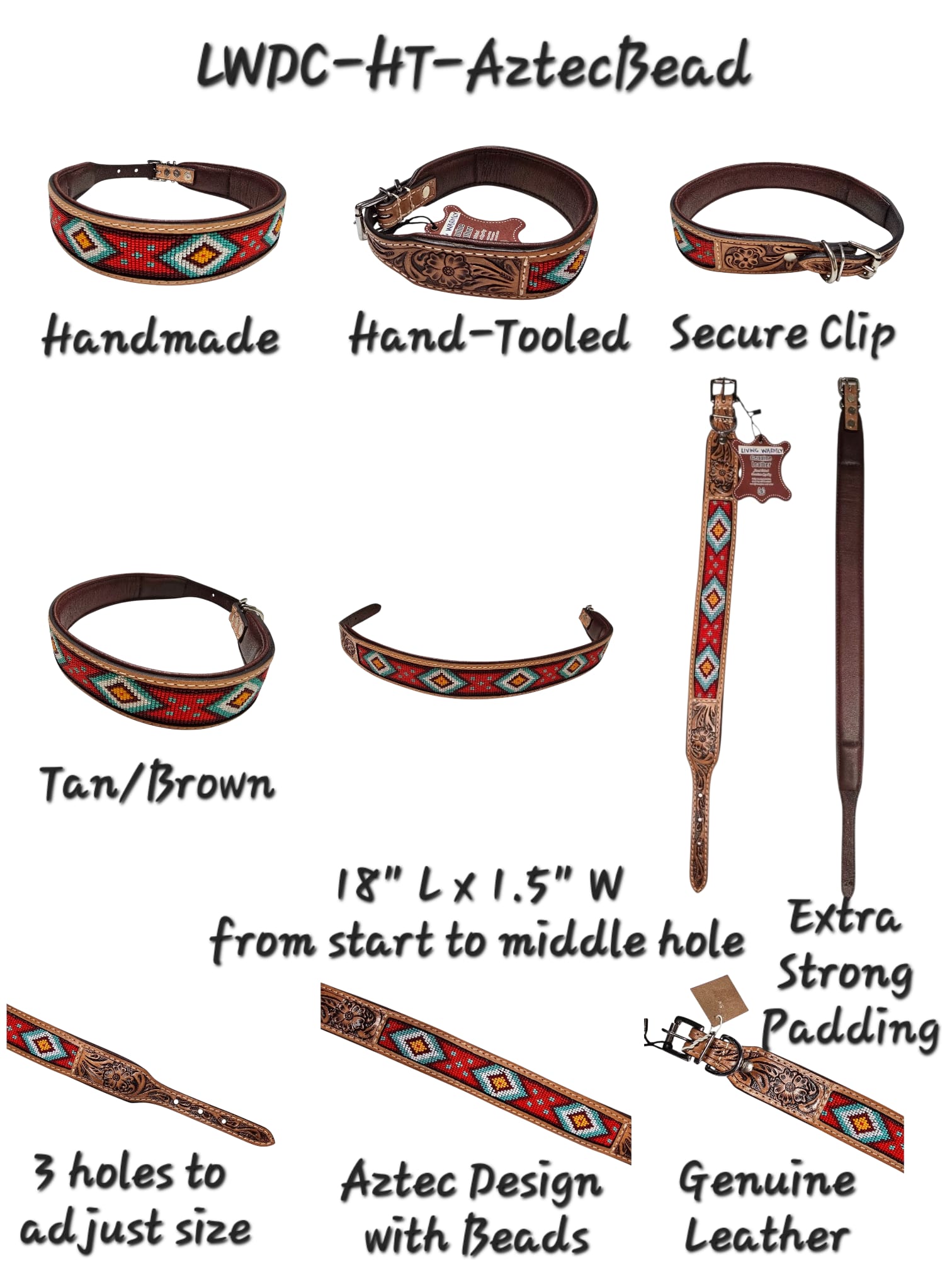 Handmade Leather Dog Collars - 18" L x 1.5" W